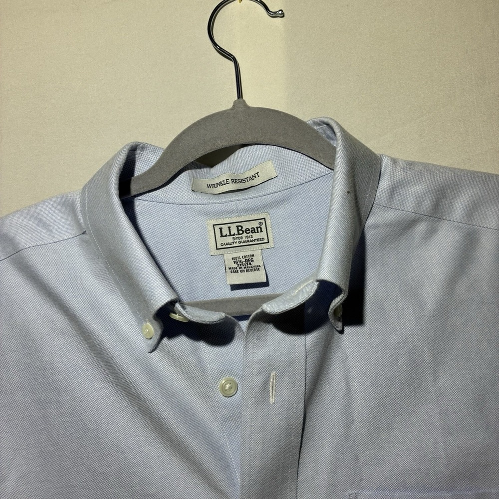 L.L.Bean Wrinkle Resistant Blue Short-Sleeve Button-down Shirt Men's 16 1/2
